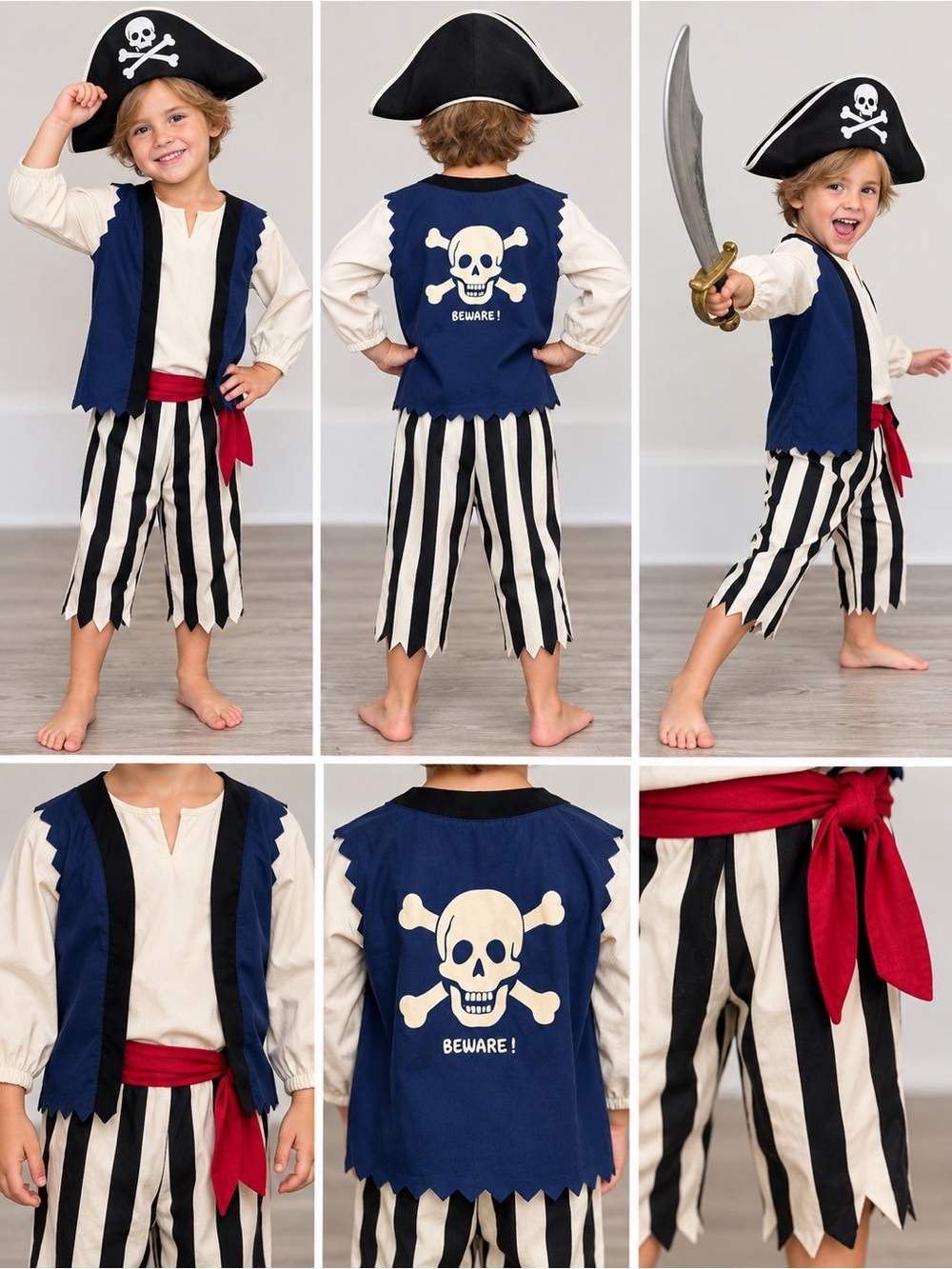 Gymboree Kids Pirate Costume Size Medium Skull Crossbones 3 Piece Halloween